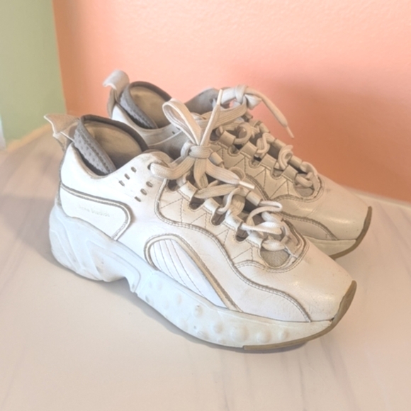 Acne Studios 37 Manhattan Chunky Trainers White Distressed Platform Sneakers - Picture 1 of 16